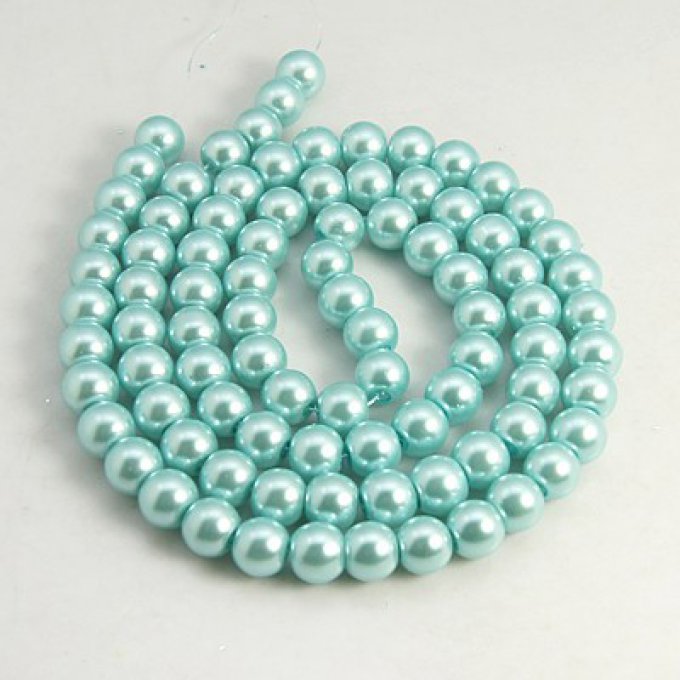 Perles rondes ,nacrées ,6 mm, cyan clair (x25)