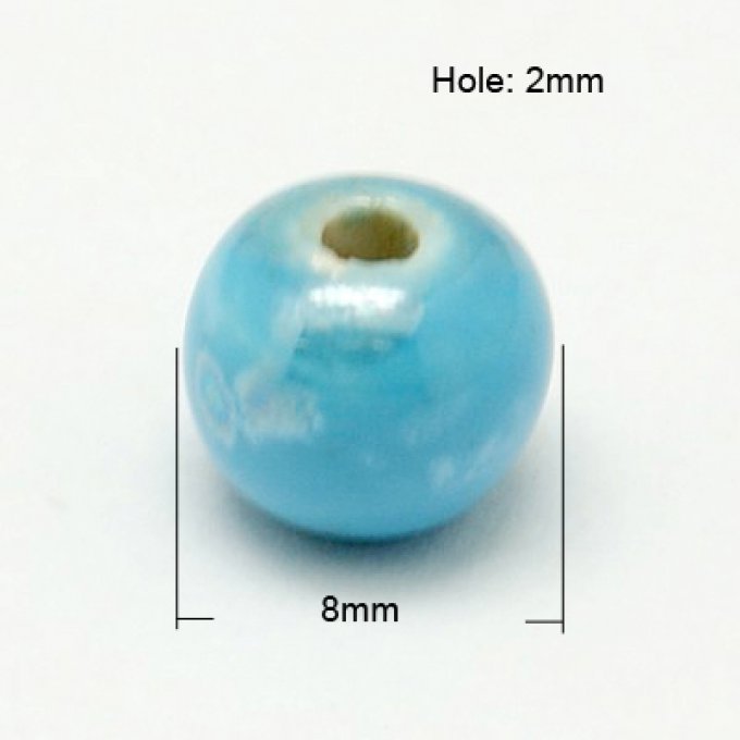 Perles porcelaine nacrée  Ø 8 mm bleu ciel