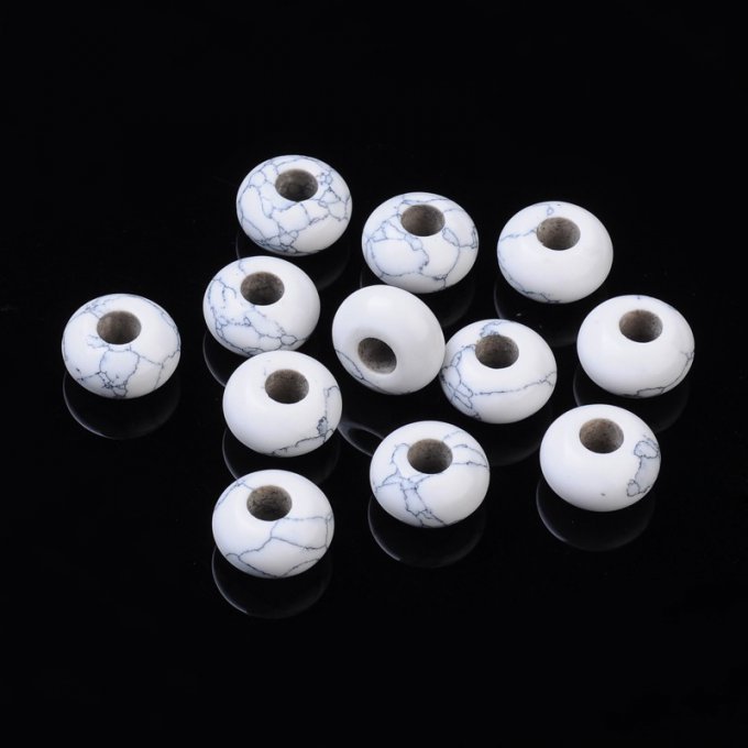  Perle Européenne howlite naturelle Ø14 mm blanc et noir