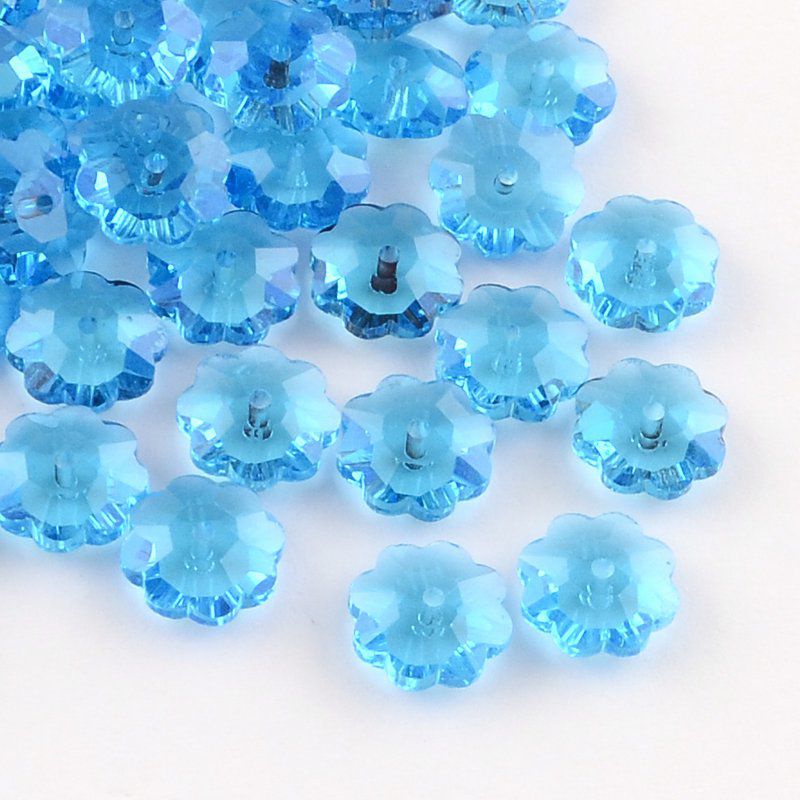 Perle de verre facettée forme marguerite 9.5-10x4mm couleur bleu