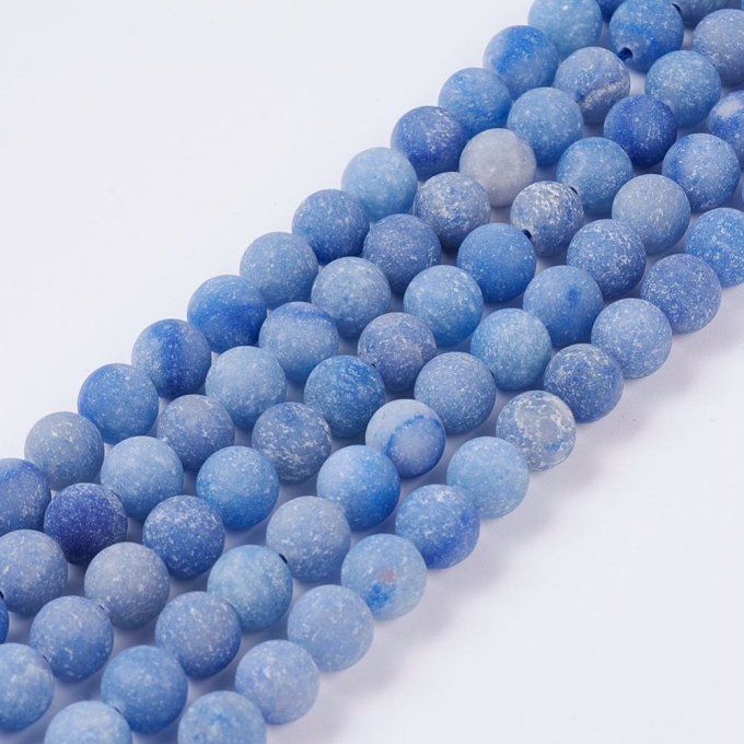 Perle ronde en Aventurine bleue mate naturelle diamètre 8mm 
