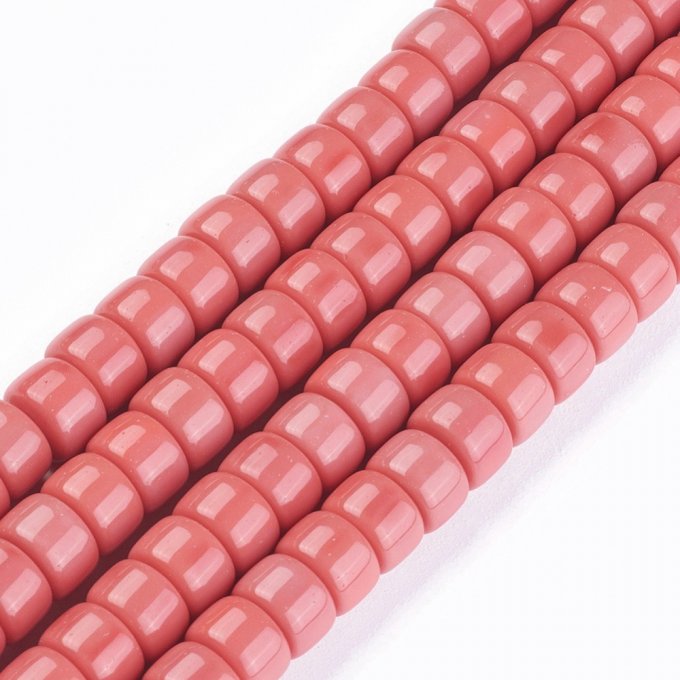 Perles de verre en forme de colonne 8x5~6mm coloration  corail clair (x10)  