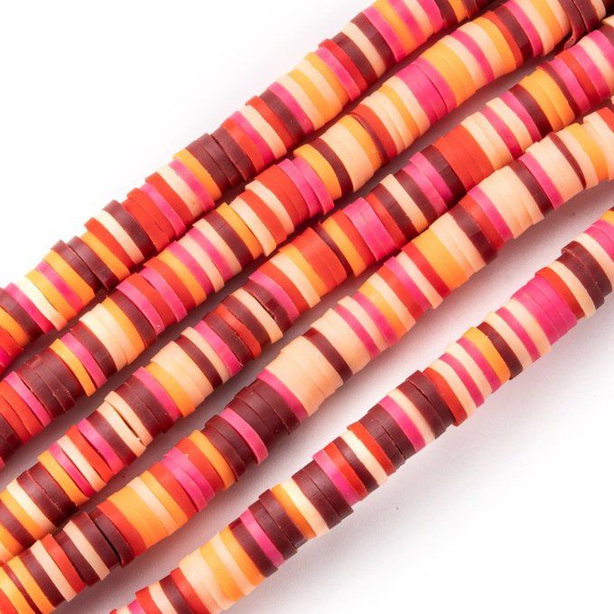 Perles Heishi en pâte polymère 6x1mm (x1 chapelet) mélange de couleurs ton rouge M20