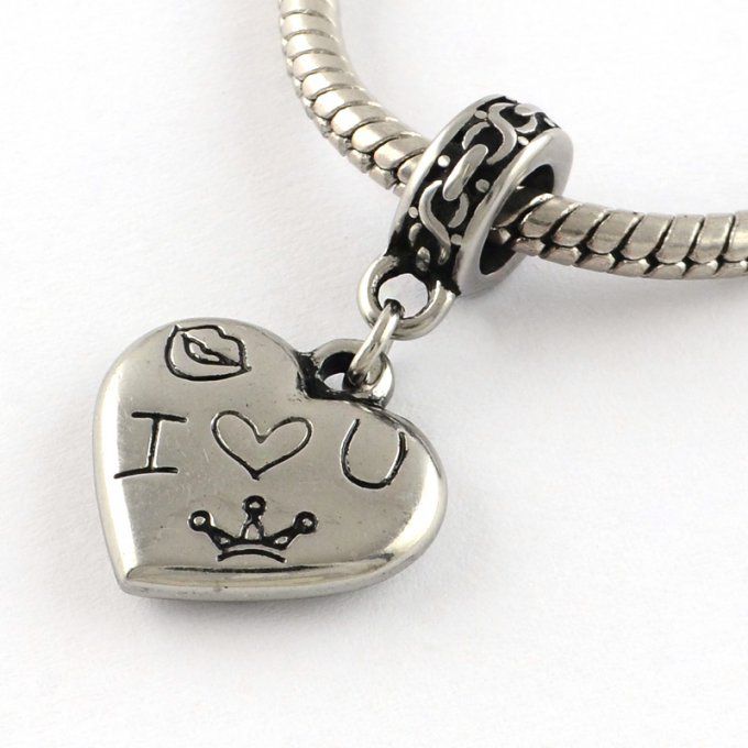 Pendentif en inox 316  de style Pandora forme de coeur