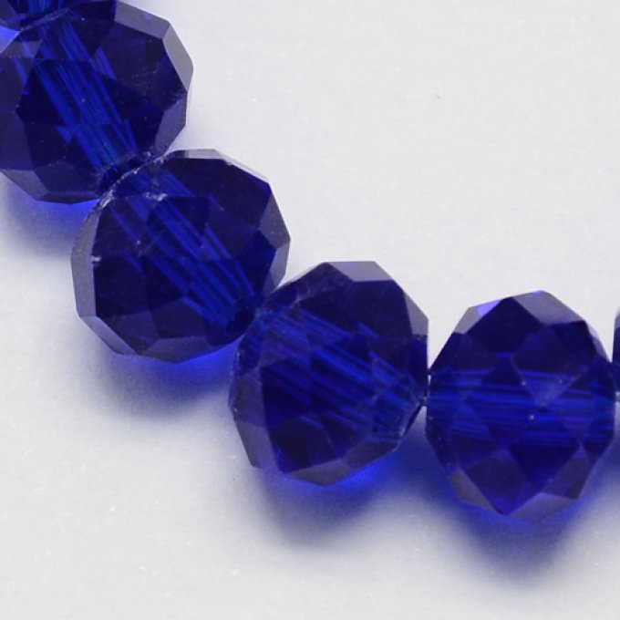 Perles facettées,transparentes,forme d'abaque 6x4mm bleu foncé (x50)