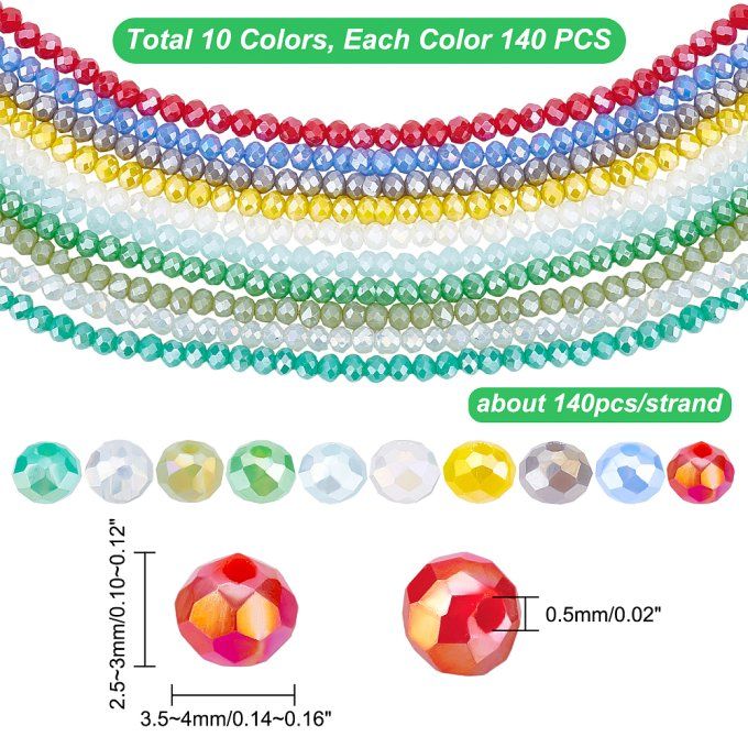 Mélange de perles facettées 3.5~4x2.5~3mm mélange de couleurs ,(10 chapelets AH)  