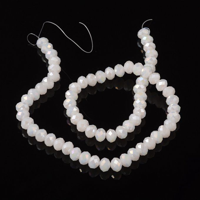 Perles facettées,opaque ,forme abaque 8x6mm  blanc rosé AB  (x10)