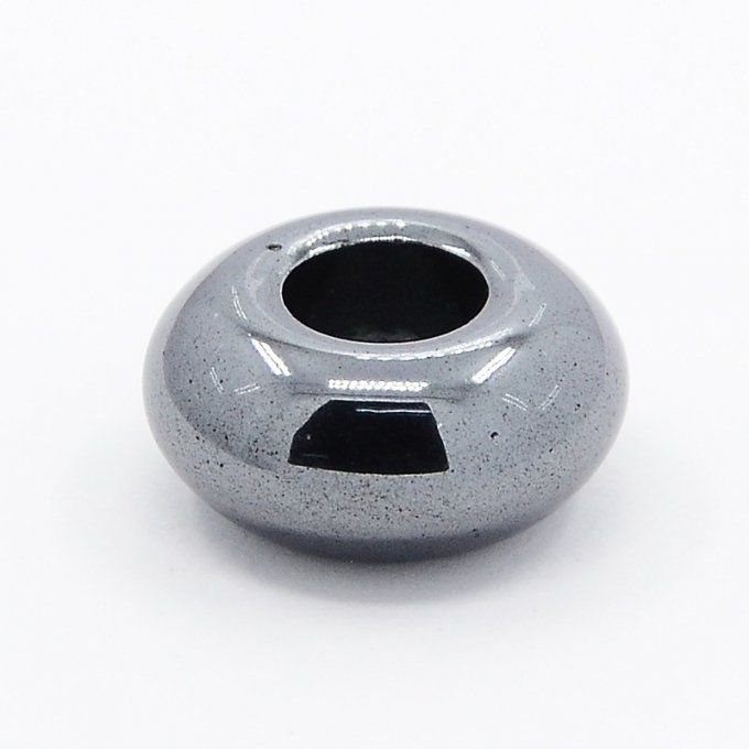 Perle forme abaque en hématite synthétique 15x7mm couleur gris métallique