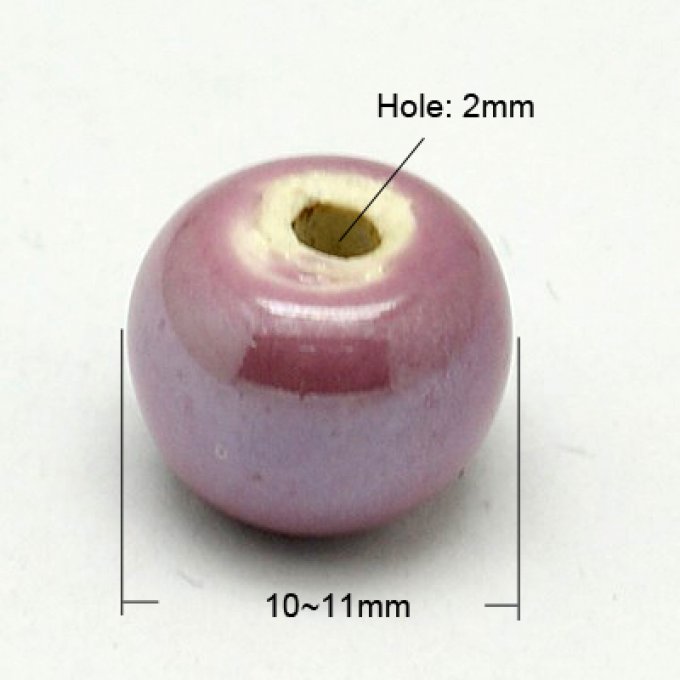Perles porcelaine nacrée  Ø 10 mm  rouge violet 