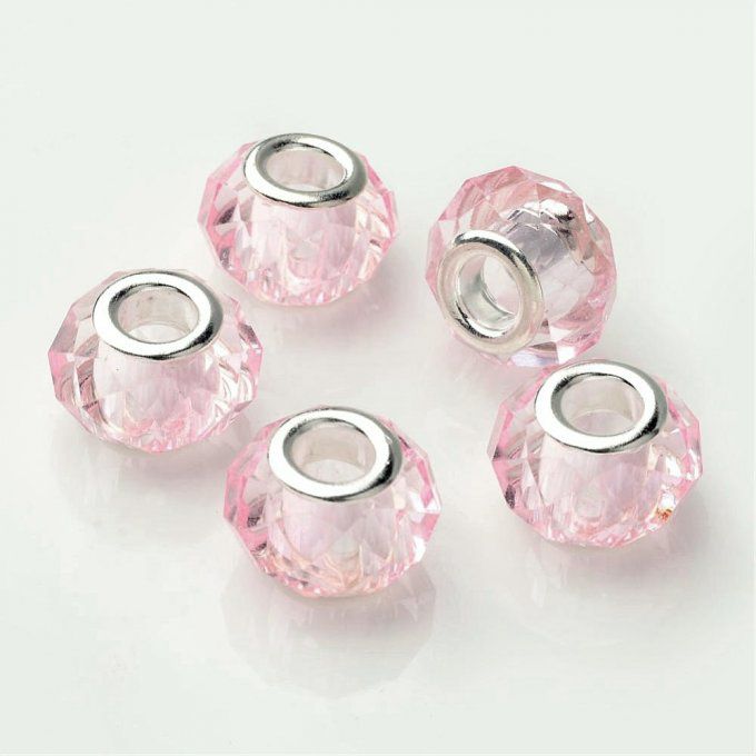 Perle Européenne en verre facetté Ø14x10mm cristal rose