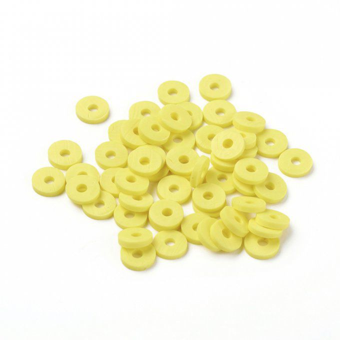 Perles Heishi en pâte polymère 6x1mm (x1 chapelet) couleur jaune