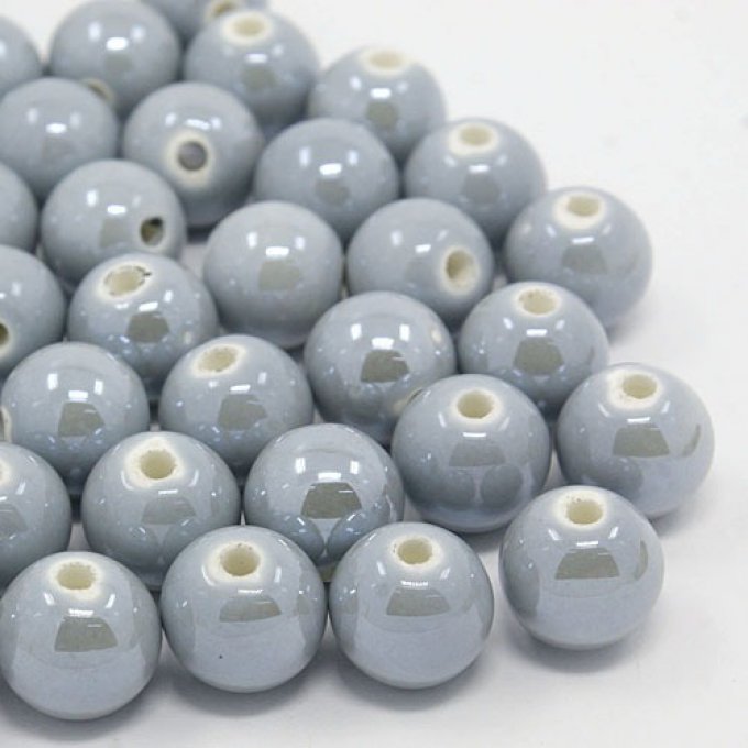 Perles porcelaine nacrée  Ø 12 mm  gris foncé