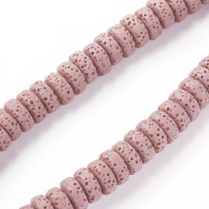 Perles en pierre de lave naturelle colorée forme rond-plat 8x3-4mm rose (x10)