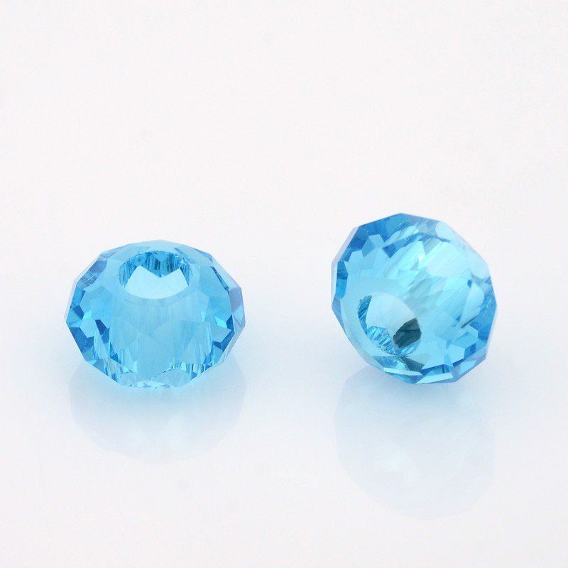 Perle de verre facettée forme rondelle avec grand trou 14x8mm  bleu ciel