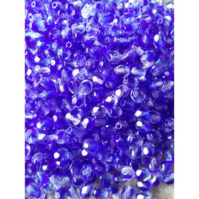 50 perles rondes facettées  4x4mm  Crystal cobalt