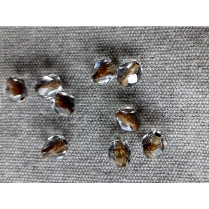 50 perles rondes facettées  4x4mm  Crystal brown lined