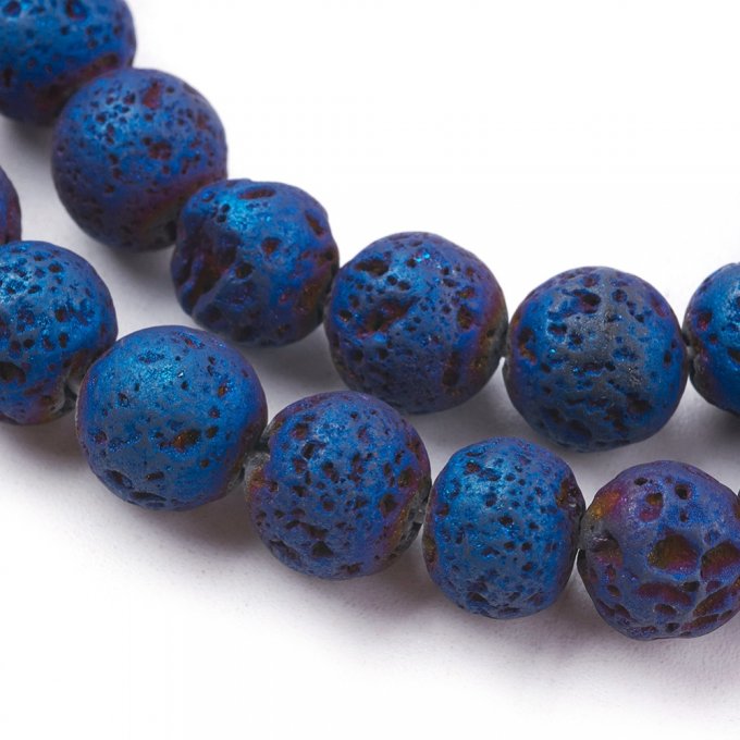Perle en pierre de lave naturelle, ronde irrégulière 8mm finition bleu