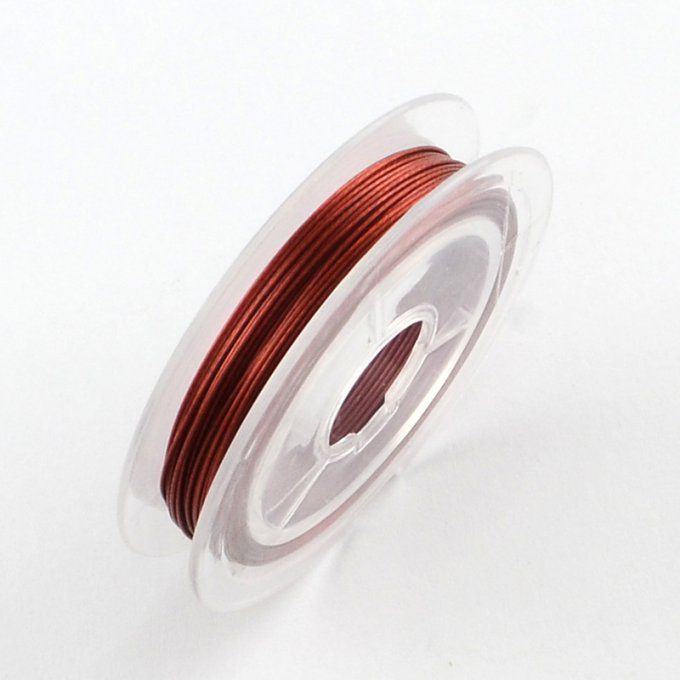 Fil câblé en acier revêtu nylon diamètre 0.45mm / long 10m couleur rouge brique