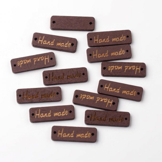 10 étiquettes bois  forme "rectangle" "Hand made" noix de coco