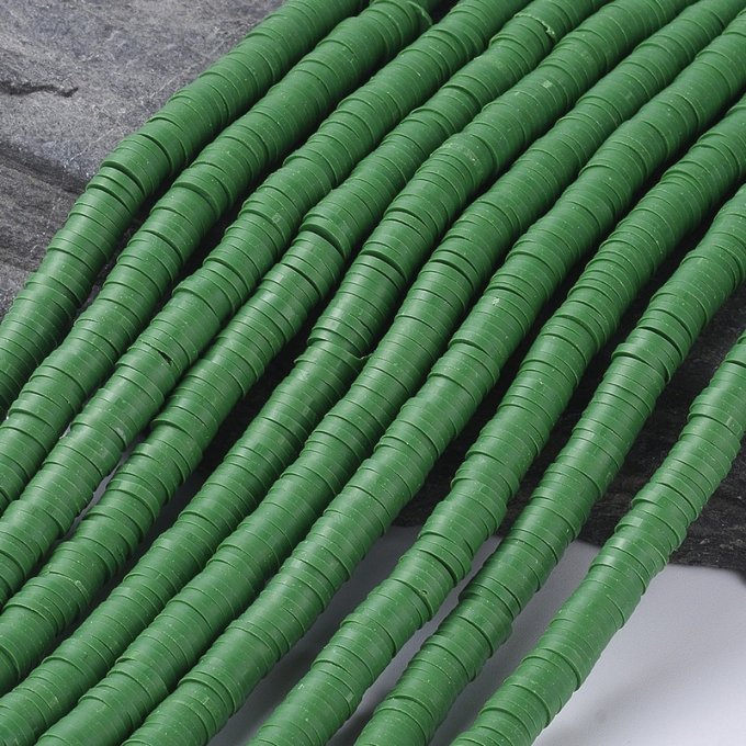 Perles Heishi en pâte polymère 6x1mm (x1 chapelet) couleur vert mer foncé