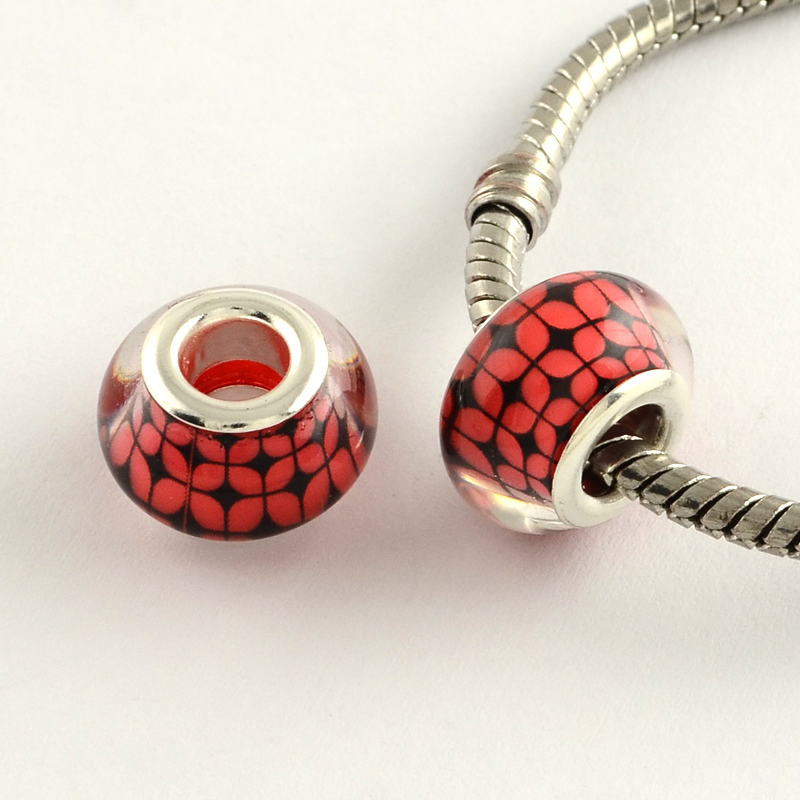3 Perles en acrylique motif grille couleur rouge