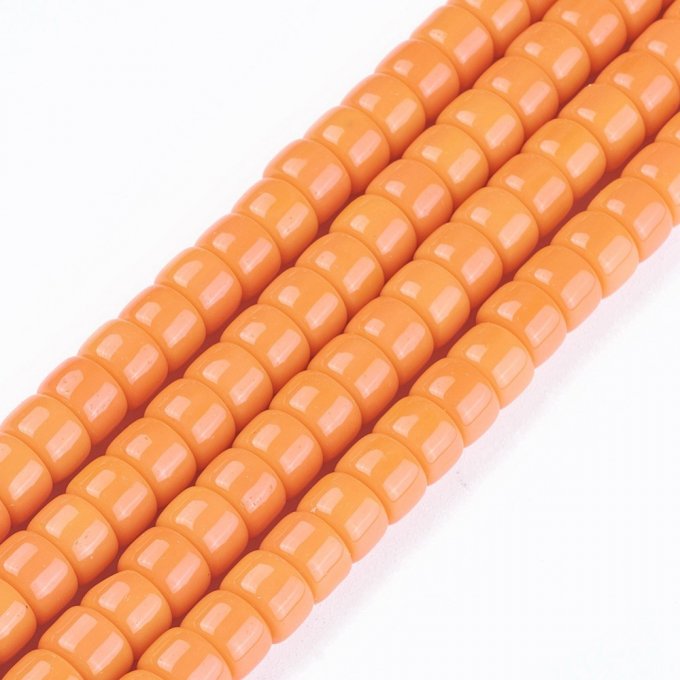 Perles de verre en forme de colonne 8x5~6mm coloration  orange (x10)