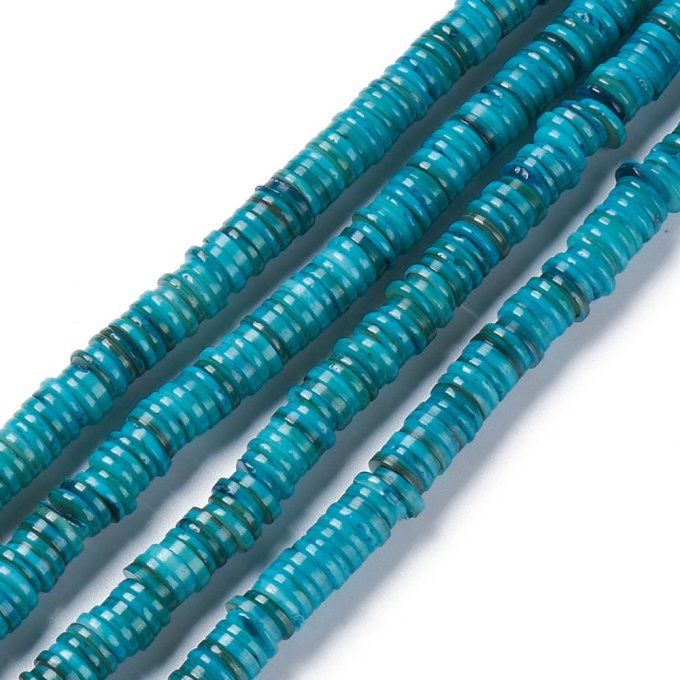 Mélange de perles en coquillage naturel ,8-8.5x1-3mm,rond-plat,  couleur turquoise  (1 chapelet) 