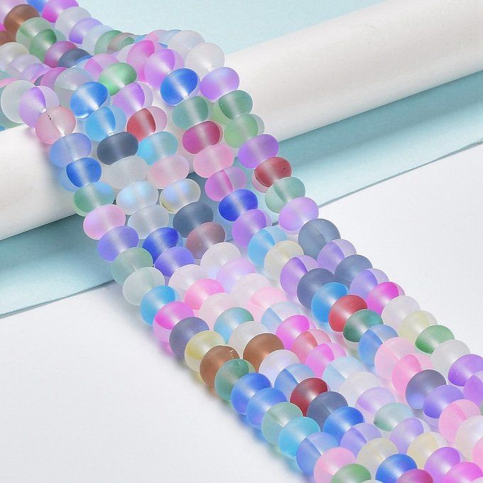 Perles  de verre dépoli transparent forme rondelle 8x5mm  couleur mixte (1 chapelet/75 perles)