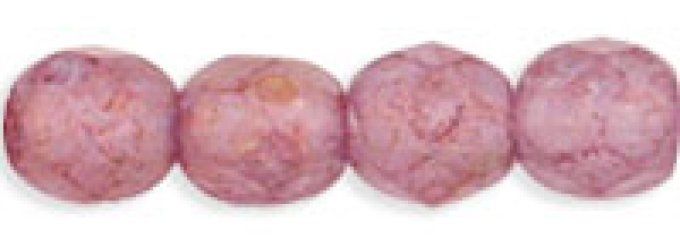 50 perles rondes facettées  4x4mm  Luster stone pink