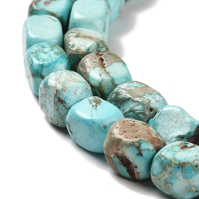 Perles en Dolomite naturelle de forme cuboïde 7~7.5x5~5.5x5~5.5mm couleur turquoise