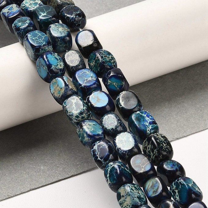 Perles en Dolomite naturelle de forme cuboïde 7~7.5x5~5.5x5~5.5mm couleur bleu de Prusse