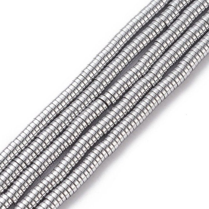 Perles Heishi en hématite (non magnétique) rond plat   4x1mm  platiné  (x1 chapelet)