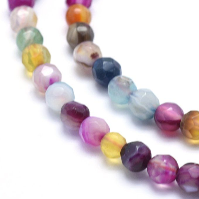 Perles en agate naturelle   rondes à facettes  Ø6mm mélange de couleurs (x20)