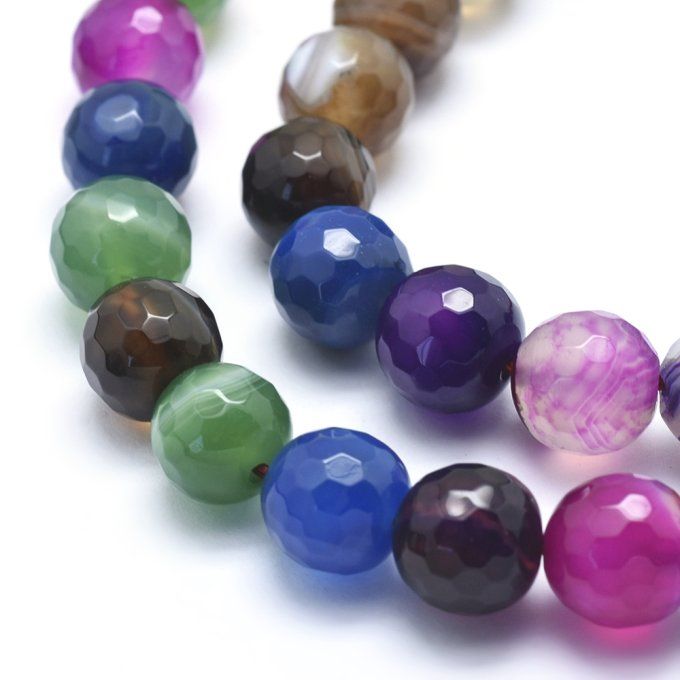 Perles en agate naturelle   rondes à facettes  Ø8mm mélange de couleurs (x20)