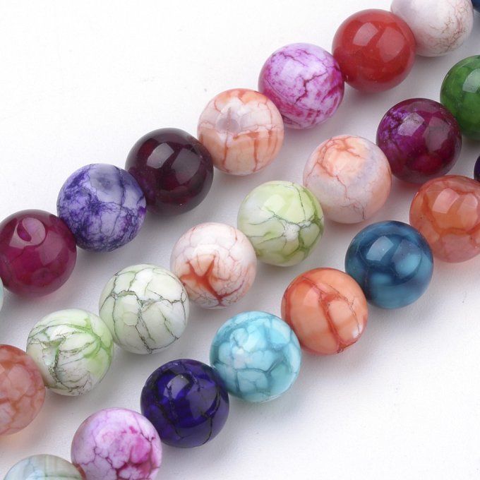 Perles en agate naturelle   rondes   Ø10mm ,aspect patinée, mélange de couleurs (x20) 