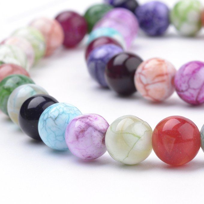 Perles en agate naturelle   rondes   Ø8mm ,aspect patinée, mélange de couleurs (x20)