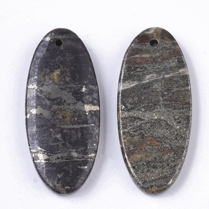 Pendentif en pyrite naturelle ,tambour, 41x18x4~5mm 