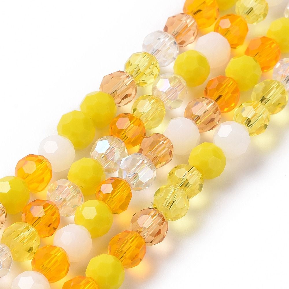 Perles verre facettées ronde,jaune, 5.5-6mm (env 95 perles)   (1 chapelet 9A)