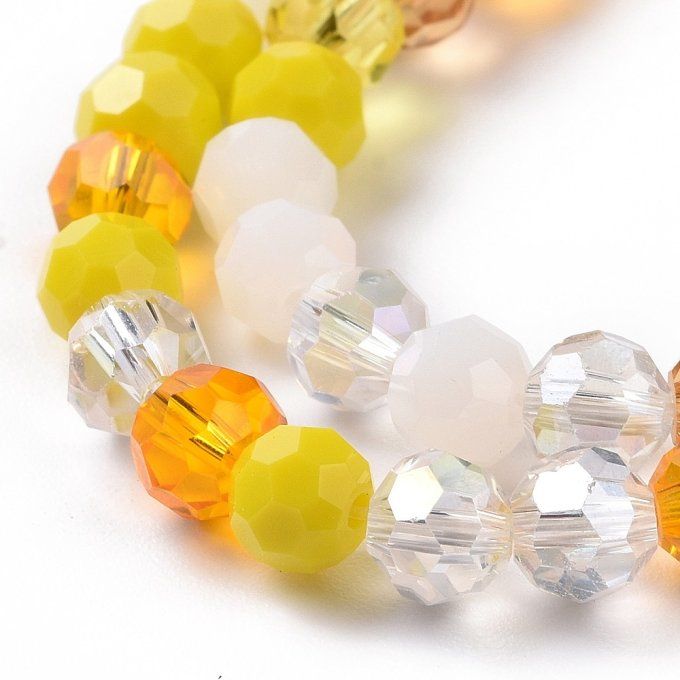 Perles verre facettées ronde,jaune, 5.5-6mm (env 95 perles)   (1 chapelet 9A)