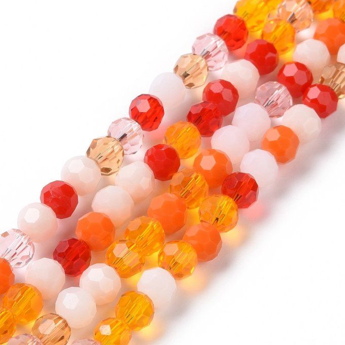 Perles verre facettées ronde, orange foncé , 5.5-6mm (env 95 perles)    (1 chapelet 9C)