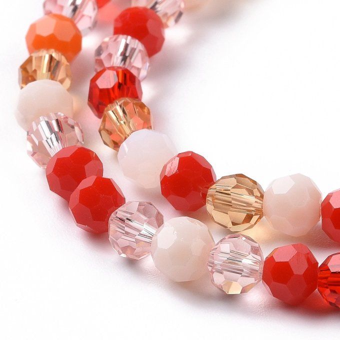Perles verre facettées ronde, orange foncé , 5.5-6mm (env 95 perles)    (1 chapelet 9C)