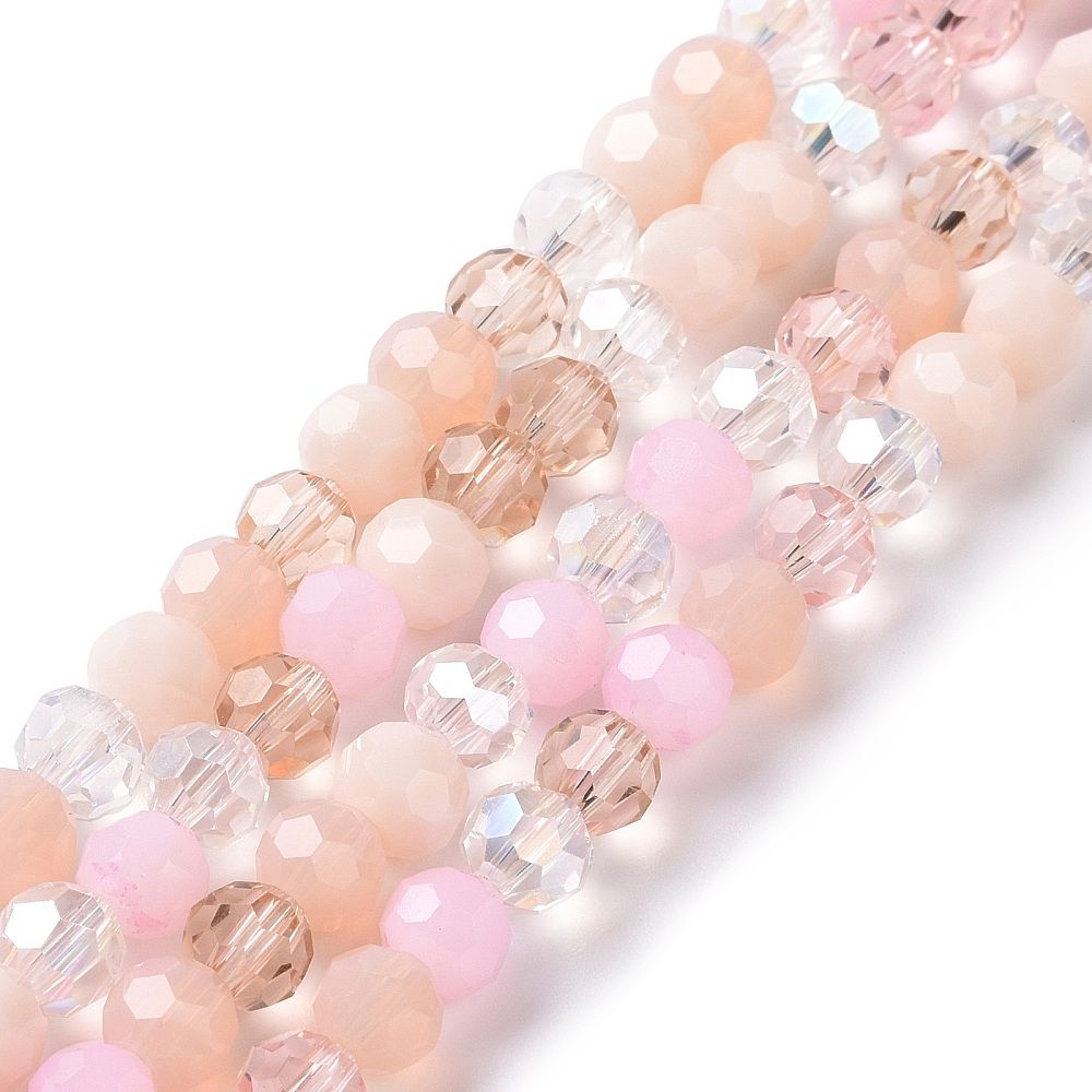 Perles verre facettées ronde, rose  , 5.5-6mm (env 95 perles)  (1 chapelet 9E) 