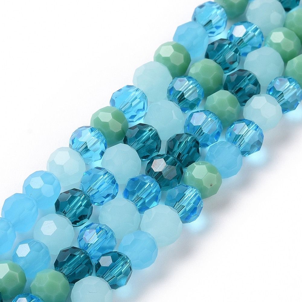 Perles verre facettées ronde, bleu ciel  , 5.5-6mm (env 95 perles)  (1 chapelet 9G)