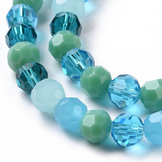 Perles verre facettées ronde, bleu ciel  , 5.5-6mm (env 95 perles)  (1 chapelet 9G)