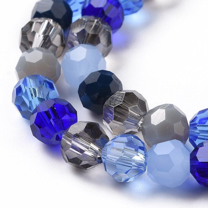 Perles verre facettées ronde, bleu  , 5.5-6mm (env 95 perles)  (1 chapelet 9H)