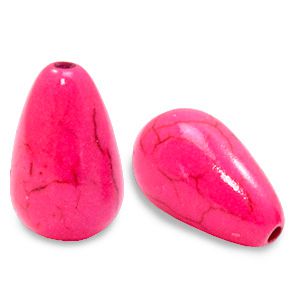 Perle en céramique en forme de goutte 16x10mm couleur rose carmin