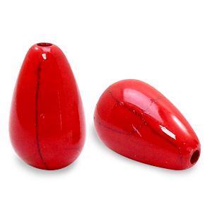 Perle en céramique en forme de goutte 16x10mm couleur rouge vif