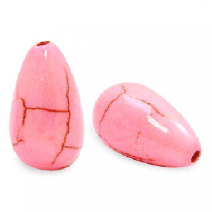 Perle en céramique en forme de goutte 16x10mm couleur rose