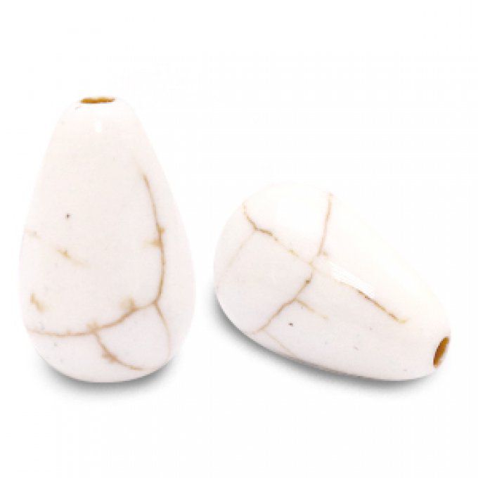 Perle en céramique en forme de goutte 16x10mm couleur blanche
