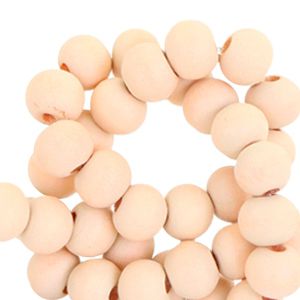 100 perles rondes en bois Ø 6mm couleur rose clair saumon